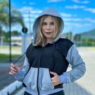 Moletom feminino com capuz e zíper aberto - Blusa de moletom - Rose