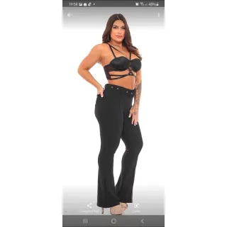 Calça Pop Groso Flare com Bolso Atrás e Cinto - Azul Marinho