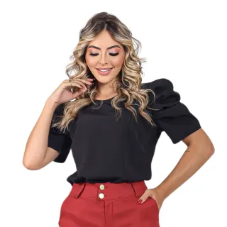 Blusa Social Feminina com Manga Bufante - Azul Marinho