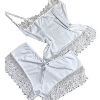 Camisete Feminino Baby Doll de Renda Romantic Short Doll - Algodão Doce