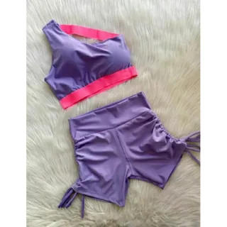Conjunto Fitness Feminino Neon Estampa Animal Cintura Alta - Ref.011