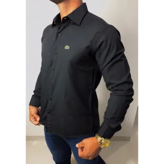 Camisa Masculina Social Preta Manga Longa Slim Fit LACOS TE - Preto