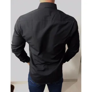 Camisa Masculina Social Preta Manga Longa Slim Fit LACOS TE - Preto