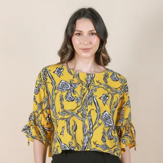 Cropped feminino estampado em crepe setinado com flores - Branco