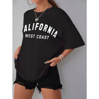 Camiseta Estilo de Rua Feminina Oversized West Coast - 3 opções de cores - California West Coast(Rosa BB)
