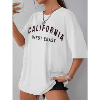 Camiseta Estilo de Rua Feminina Oversized West Coast - 3 opções de cores - California West Coast(Rosa BB)