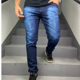 Promoção Calça Jeans Masculina Barata Slim Elastano - Preto
