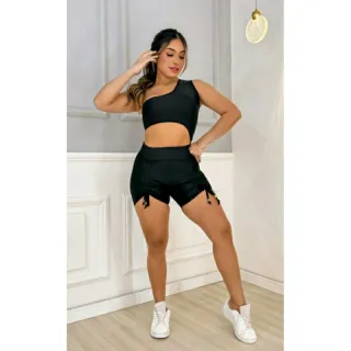 Cordinhas Frontais Macaquinho Suplex Feminino Fitness Academia - Preto