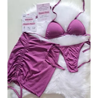 Saia drapeada frontal e biquíni - Lilás