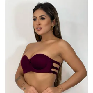 Sutiã Premium Liso com Bojo Tomara que Caia e 3 Tiras - Vinho