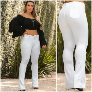 Calça Pop Groso Flare com Bolso Atrás e Cinto - Azul Marinho