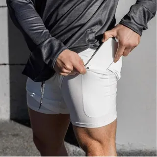 Sport Fit Shorts 2 em 1 Dry Fit com Proteção UV - Academia e Treino - Preto