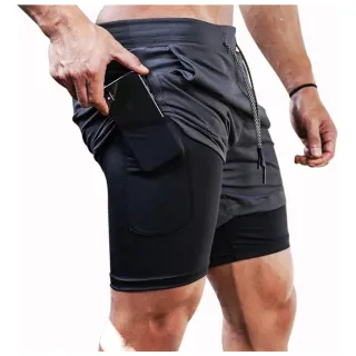 Sport Fit Shorts 2 em 1 Dry Fit com Proteção UV - Academia e Treino - Preto