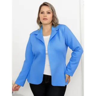 Moda Plus Size: Blazer Neopreme em Promoção - Azul Celeste