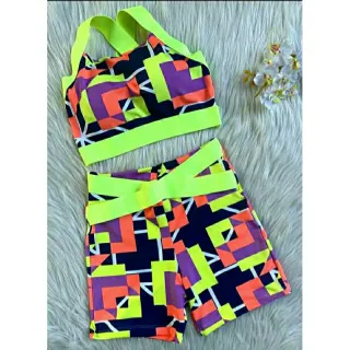 Conjunto Fitness Feminino Neon Estampa Animal Cintura Alta - Ref.022