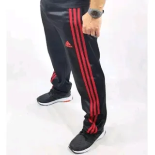 Calça Esportiva Flanelada Unissex com Bolsos Zíper - preto com listra azul