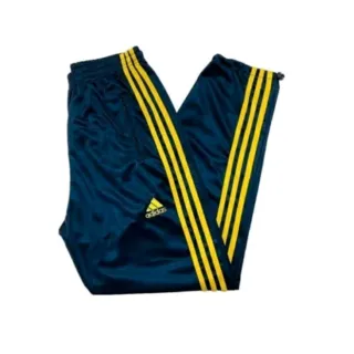 Calça Esportiva Flanelada Unissex com Bolsos Zíper - preto com listra azul