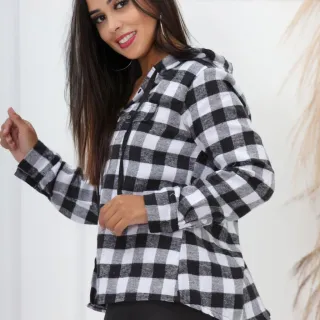 Camisa Flanelada Xadrez Feminina com Toca - Amarelo - Preto