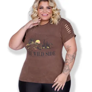 Blusa Plus Size Rising Sun Marrom Camiseta Estilosa Personalizada - Rising Marrom/estonado
