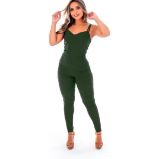 Alcinha Macacão Longo Bengaline Feminino - Jeans Preto