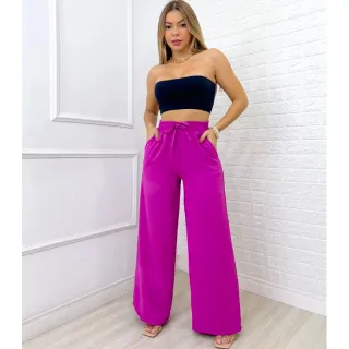 Moda Super Envio! Calça Pantalona Feminina Cintura Alta com Bolso - Branco