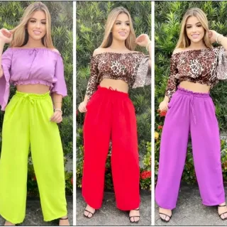 Moda Super Envio! Calça Pantalona Feminina Cintura Alta com Bolso - Branco