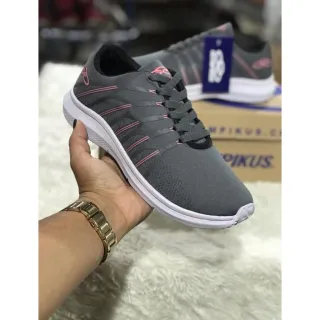 Corrida academia caminhada tênis esportivo feminino masculino leve macio confortável - Grafite/Rosa
