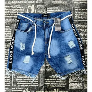 Promoção: Bermudas curtas masculinas com cordão e cinto, vários modelos! - jeans escuro sem faixa