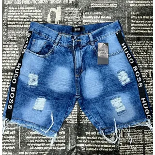 Promoção: Bermudas curtas masculinas com cordão e cinto, vários modelos! - jeans escuro sem faixa