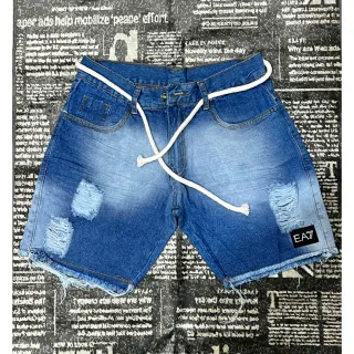 Promoção: Bermudas curtas masculinas com cordão e cinto, vários modelos! - jeans escuro sem faixa