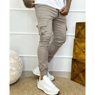 Calça confortável masculina skinny cargo elástico várias cores - Caramelo