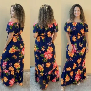 Vestido feminino longo com botão - Moda elegante e sofisticada - Preto