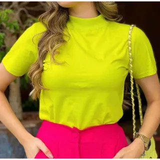 T-shirt Lisa Feminina Gola Alta Zara Basic 100% Algodão - Verde Militar