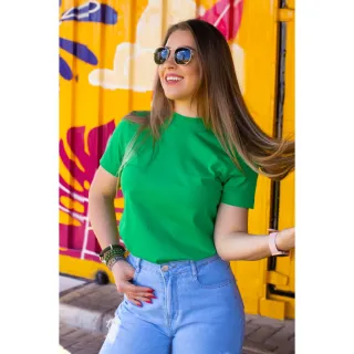 T-shirt Lisa Feminina Gola Alta Zara Basic 100% Algodão - Verde Militar