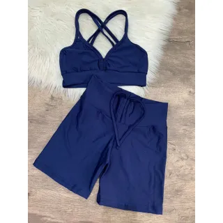 Top com Alça Dupla + Conjunto Fitness Short Com Cordão - 2