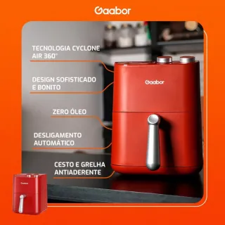 Air Fryer Gaabor Retrô 3,5L Sem Óleo - Desligamento Automático - Cinza (Fosco)