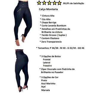 Montaria Feminina Cintura Alta Chapa Barriga Empina Bumbum Calça - Açai bolso Frontal