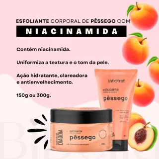 Esfoliante Corporal e Facial Labotrat Cheiro de Fruta - Maracujá, Melancia, Morango, Pitaya, Pêssego - Pêssego