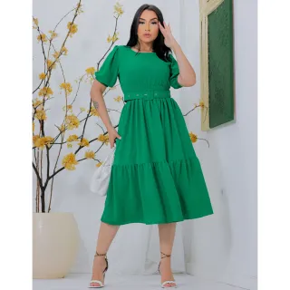 Vestido de Princesa com Cinto, Manga Midi - Preços Incríveis - Pink