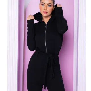 Promoção Macacão Longo com Capuz, Manga Longa e Detalhe em Zíper - Verde Militar