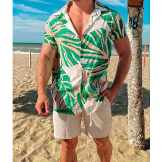 Camisa Havaiana Manga Curta Masculina Lisa Adão - Colorido