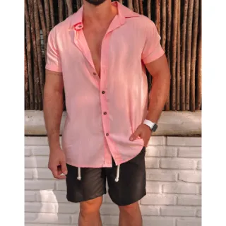 Havaiana Rosa Camisa Manga Curta Lisa Masculina - Rosa