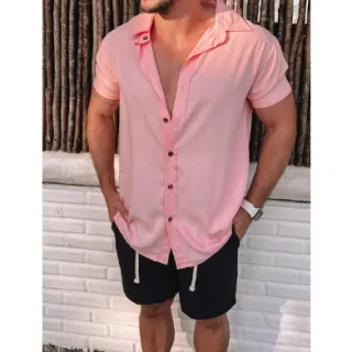 Havaiana Rosa Camisa Manga Curta Lisa Masculina - Rosa