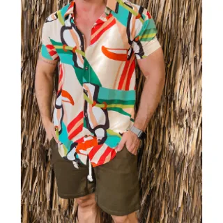 Camisa Havaiana Estampada Tucano Manga Curta Masculina - Colorido