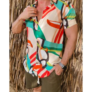 Camisa Havaiana Estampada Tucano Manga Curta Masculina - Colorido