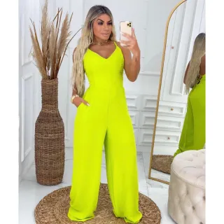 Confortável Macacão Pantalona Feminino Longo - Luxo - Verde Vinda