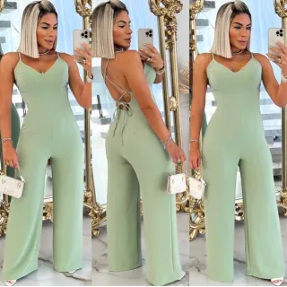 DIVERSAS CORES Pantalona Longo Macacão Feminino Costa X - Rose