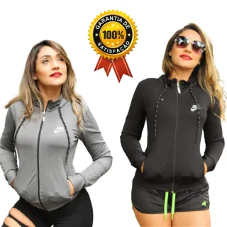 Casaco Feminino Jaquetinha Bomber Suplex Flenelada com Zíper e Capuz Inverno - Preta