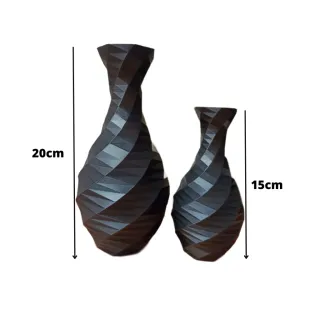 Impressão 3D - Kit com 2 Vasos Decorativos Geométricos - Preto