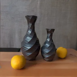 Impressão 3D - Kit com 2 Vasos Decorativos Geométricos - Preto